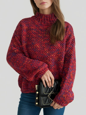 Heathered Turtleneck Dropped Shoulder Sweater