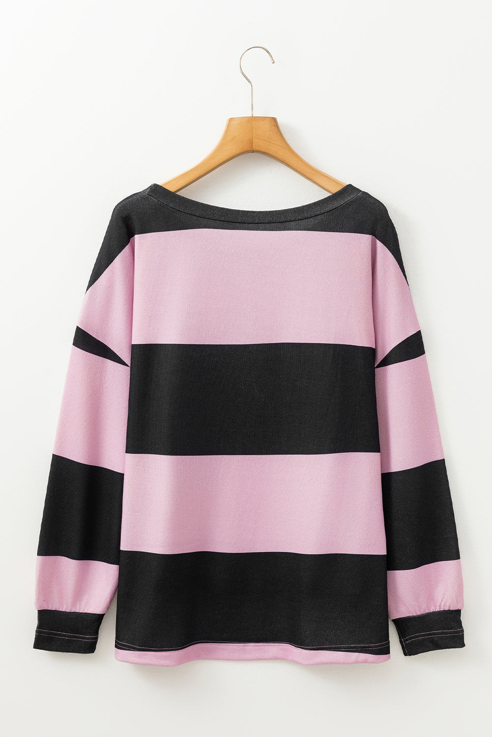 High-Low Color Block Round Neck Long Sleeve T-Shirt-True and Wild