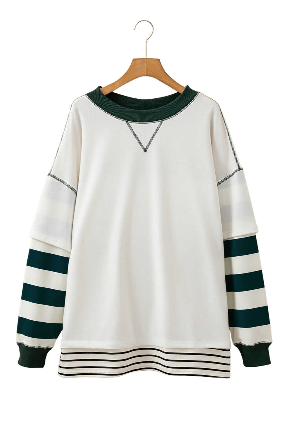 White Striped Layered Drop Sleeve Sweatshirt