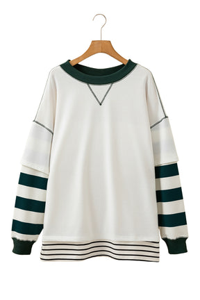 White Striped Layered Drop Sleeve Sweatshirt