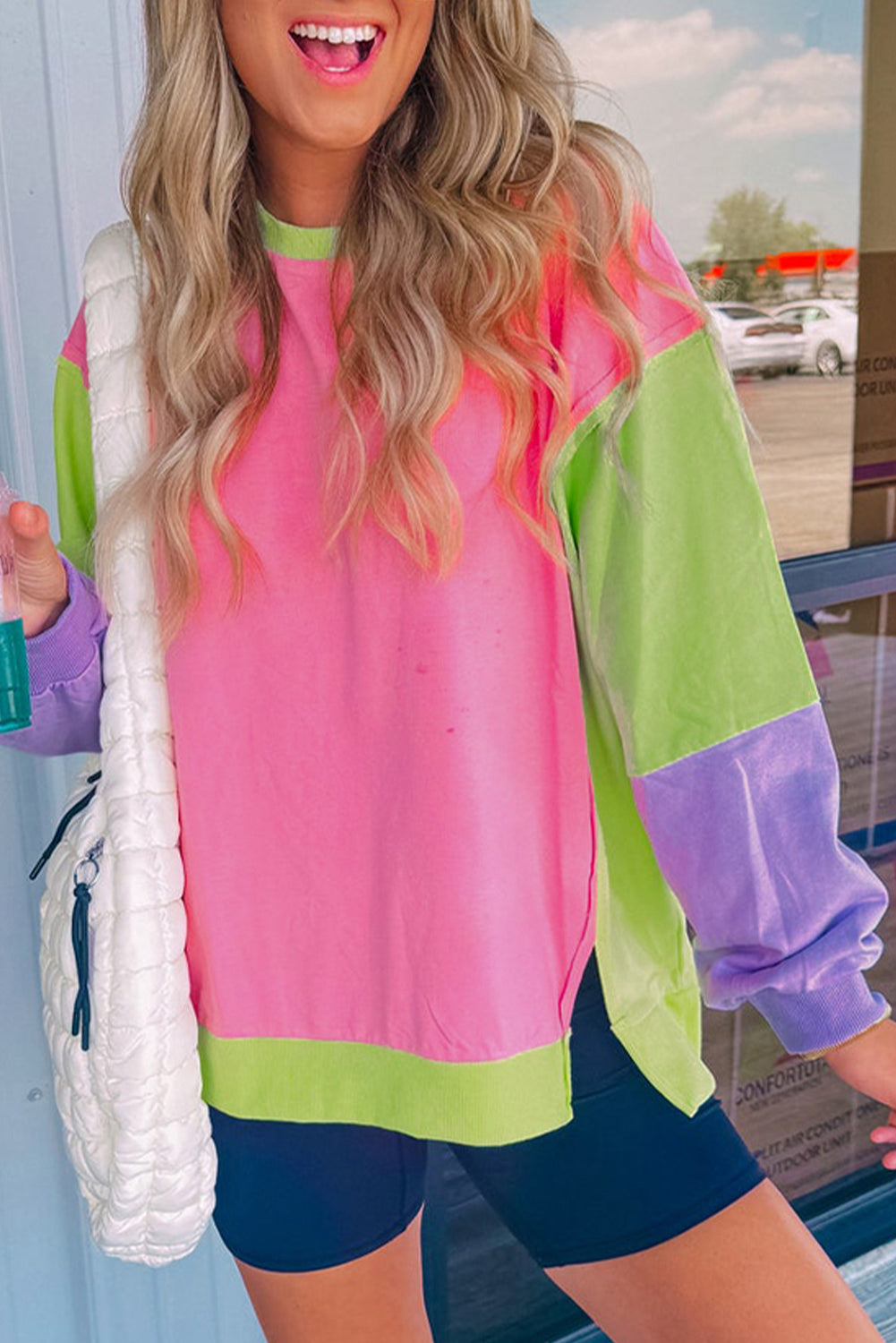 Exposed Seam Color Block Long Sleeve Sweatshirt-True and Wild