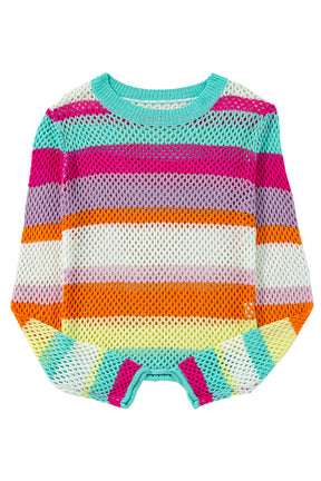 Rose Red Colorblock Striped Hollow Knitted Top-True and Wild