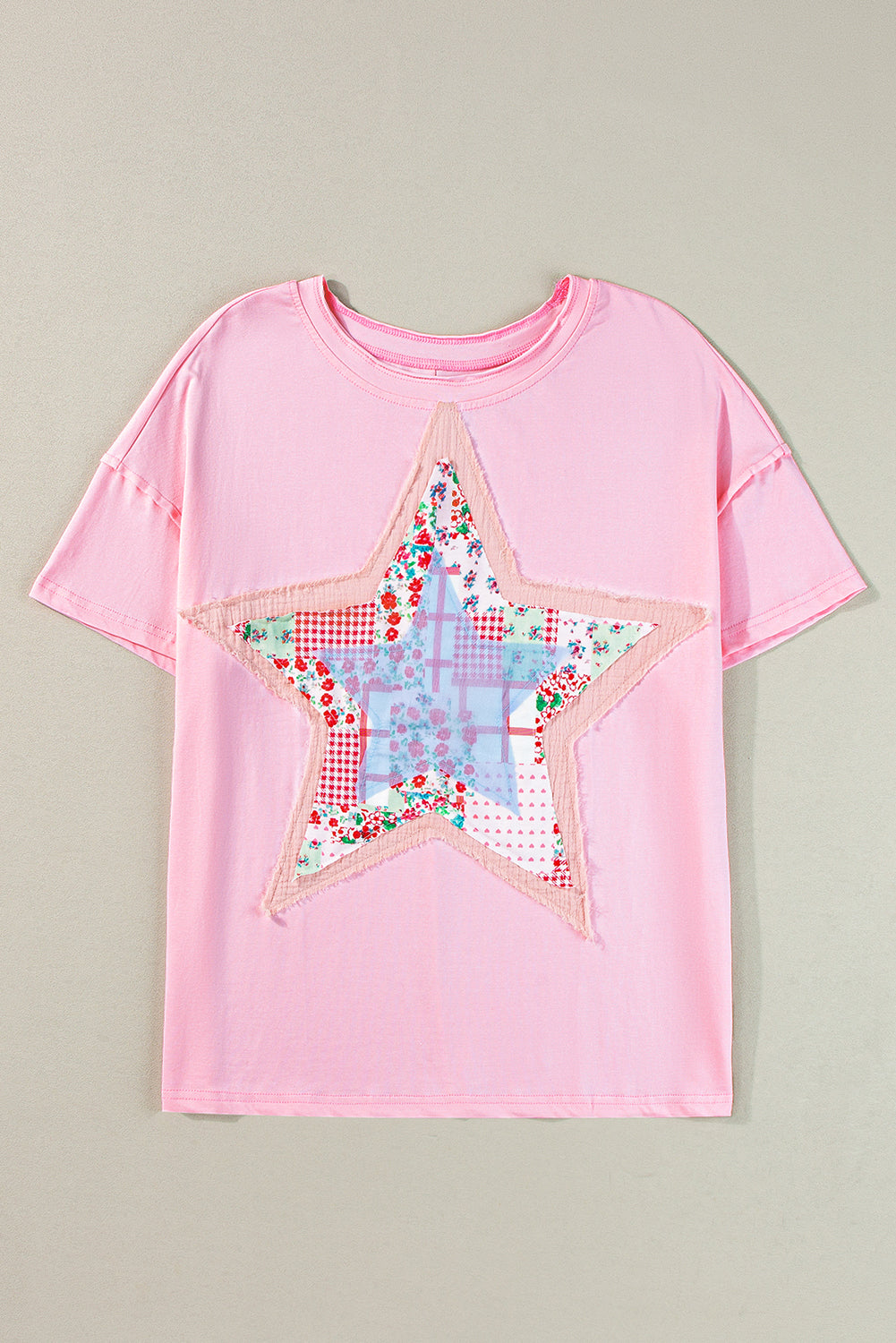 Pink Vibrant Star Patchwork Loose T-shirt-True and Wild