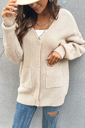 Perfee Button Front Drop Shoulder Waffle Cardigan