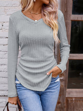 Full Size Ruched V-Neck Long Sleeve T-Shirt-True and Wild