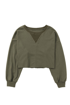 Green Casual Drop Shoulder Cropped Sweatshirt-True and Wild