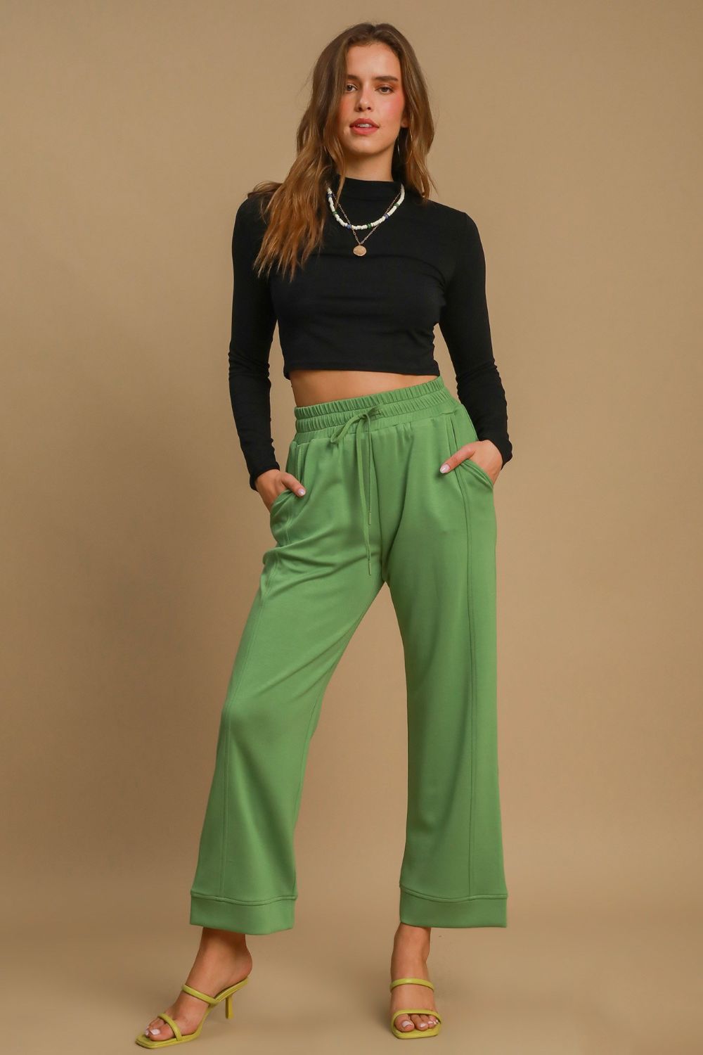 Umgee Drawstring Wide Leg Pants with Pockets