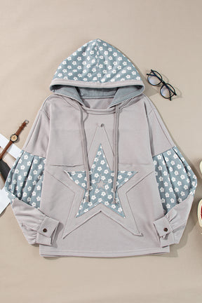 Floral Patchwork Star Pattern Drawstring Hoodie-True and Wild