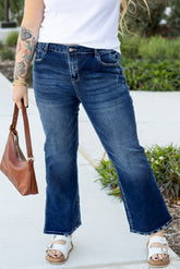 Dirty Blue Distressed Hem Plus Size Flared Jeans-True and Wild