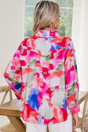 Multicolour Abstract Print Frill Detail Button Up Shirt-True and Wild