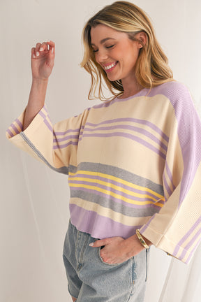 Purple Striped Rib-Knit Cropped Top-True and Wild