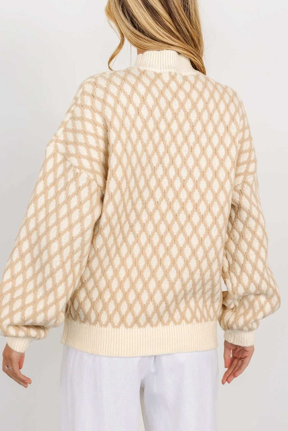 Diamond Pattern Mock Neck Long Sleeve Sweater-True and Wild