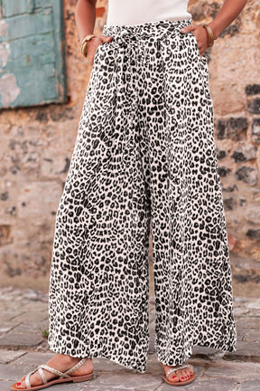 Bright Pink Boho Leopard Print Wide Leg Pants-True and Wild