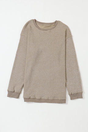 Pink Solid Ribbed Round Neck Pullover Sweatshirt-True and Wild