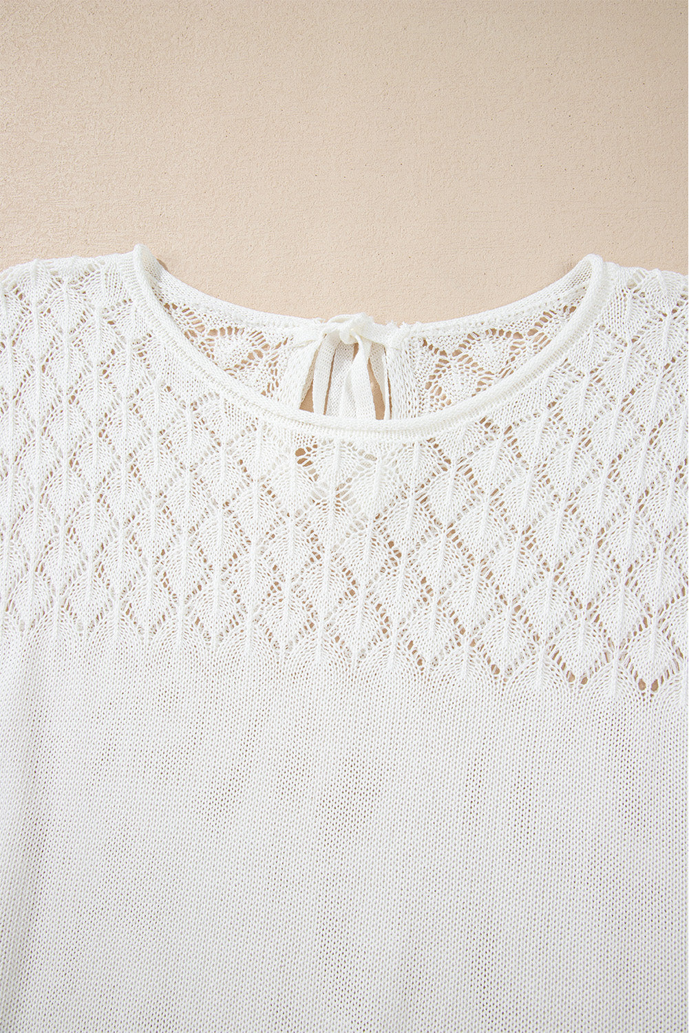 White Plain Knotted Back Crochet Knit Top