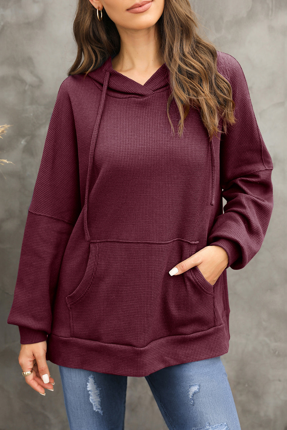 Coffee Waffle Knit High Low Oversized Hoodie-True and Wild