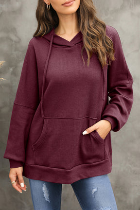 Coffee Waffle Knit High Low Oversized Hoodie-True and Wild