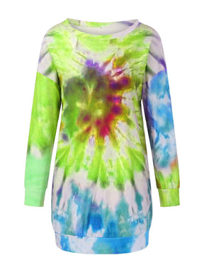 Full Size Tie-Dye Round Neck Long Sleeve Dress-True and Wild