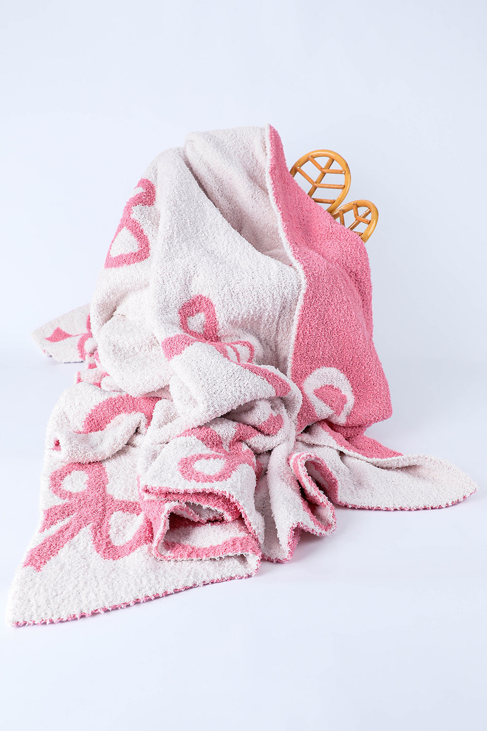 Pink 127*152cm Bow Printed Cozy Soft Throw Blanket-True and Wild