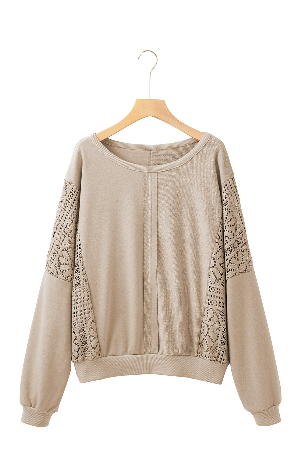 Parchment Crochet Patchwork Exposed Seam Ribbed Trim Sweatshirt-True and Wild