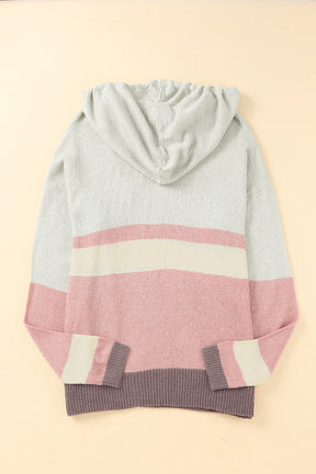 Color Block Long Sleeve Drawstring Hooded Sweater-True and Wild