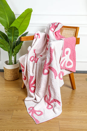 Pink 127*152cm Bow Printed Cozy Soft Throw Blanket-True and Wild