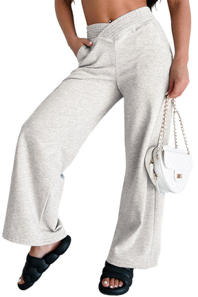 Light Grey Cross-Waist Wide Leg Lounge Pants-True and Wild