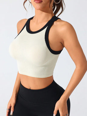 Contrast Trim Round Neck Active Tank-True and Wild