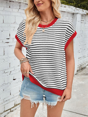 Lovelet Striped Round Neck Cap Sleeve Sweater-True and Wild