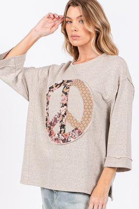 SAGE + FIG Floral Peace Patch Round Neck Top