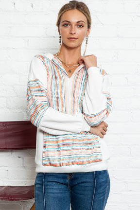 Multicolor V Neck Pullover Hoodie with Kangaroo Pocket-True and Wild