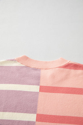 Light Beige Striped Colorblock Drop Shoulder Sweater-True and Wild