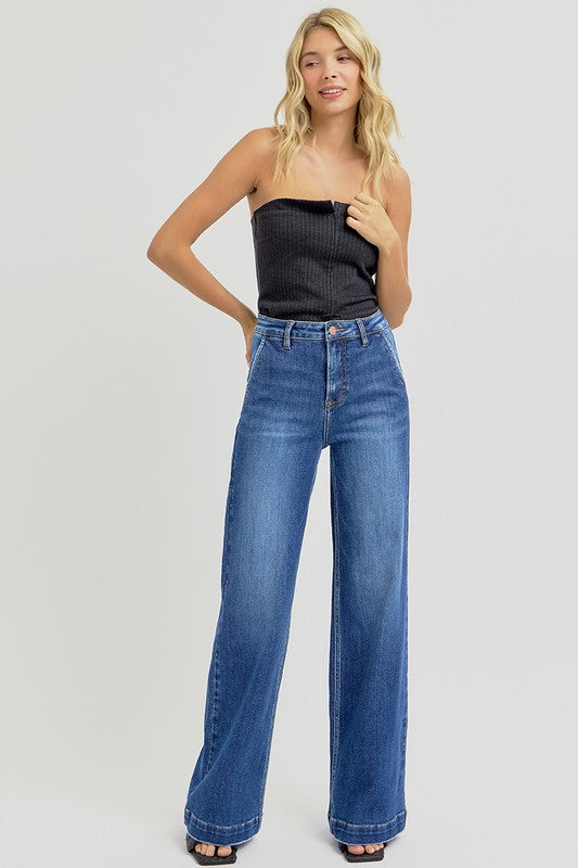 RISEN Full Size High Rise Wide Leg Jeans with Slanted Pockets-True and Wild