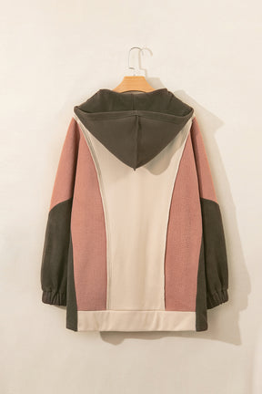 Beige Patchwork High Low Oversized Hoodie-True and Wild