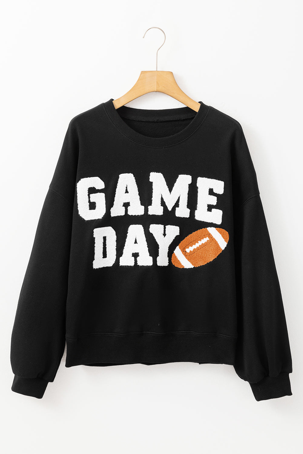 Black GAME DAY Graphic Varsity Pullover Sweatshirt-True and Wild