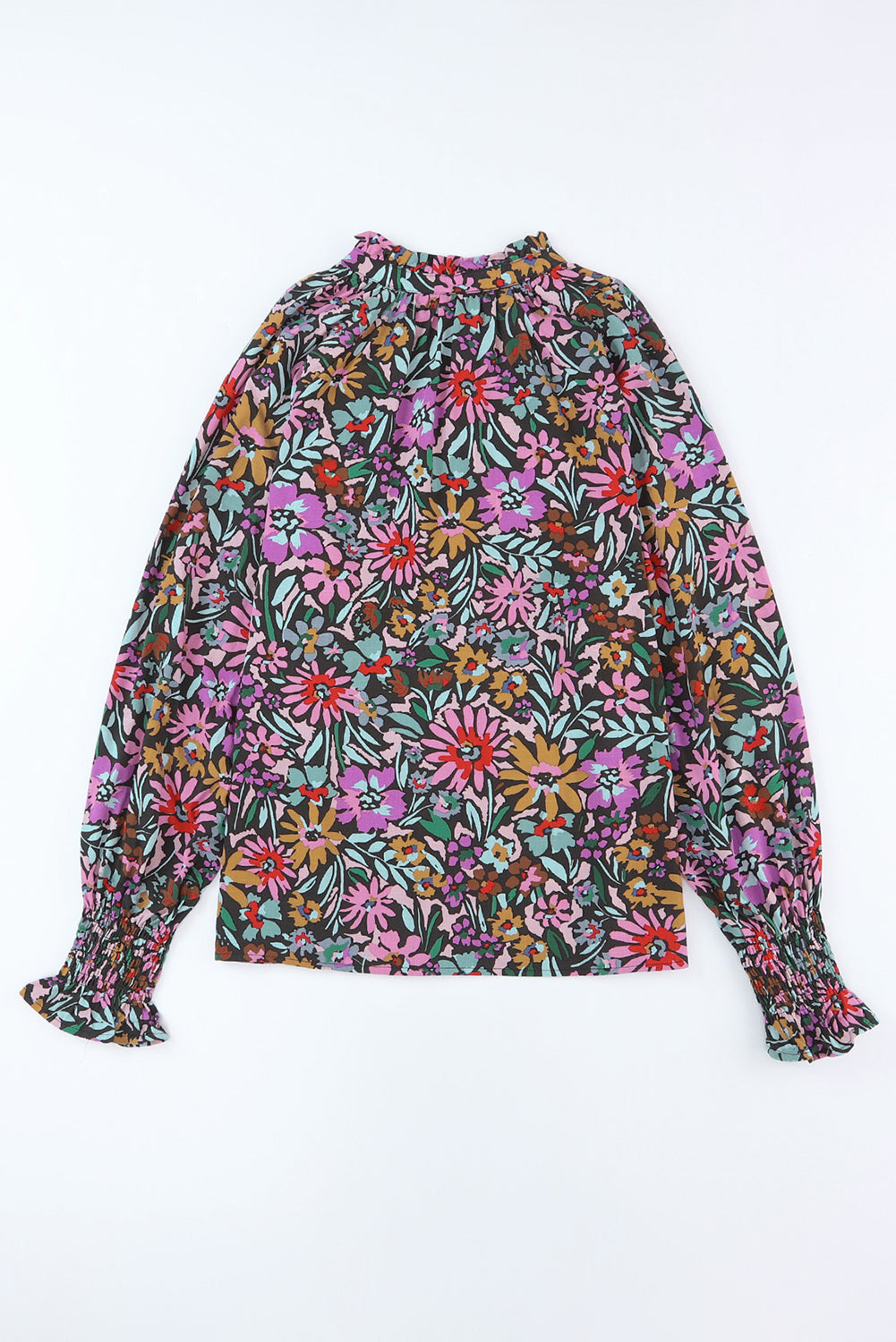 Multicolor Floral Boho Tie V Neck Peasant Blouse-True and Wild