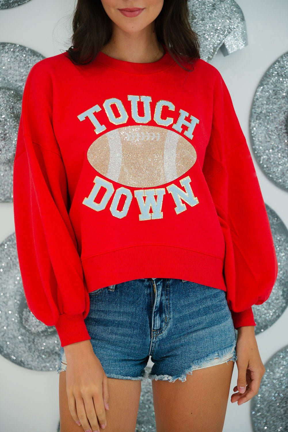 Black TOUCH DOWN Rugby Graphic Pullover Sweatshirt-True and Wild