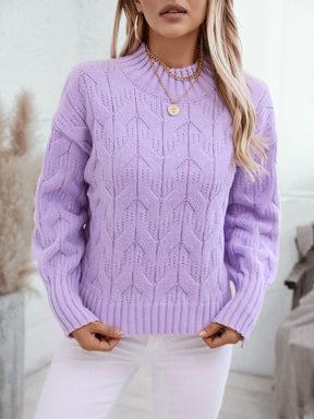 Cable Knit Mock Neck Long Sleeve Sweater-True and Wild