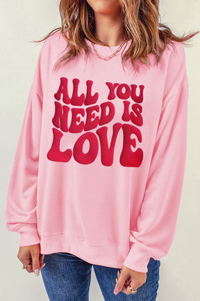 Pink ALL YOU NEED IS LOVE Valentines Slogan Printed Sweatshirt-True and Wild