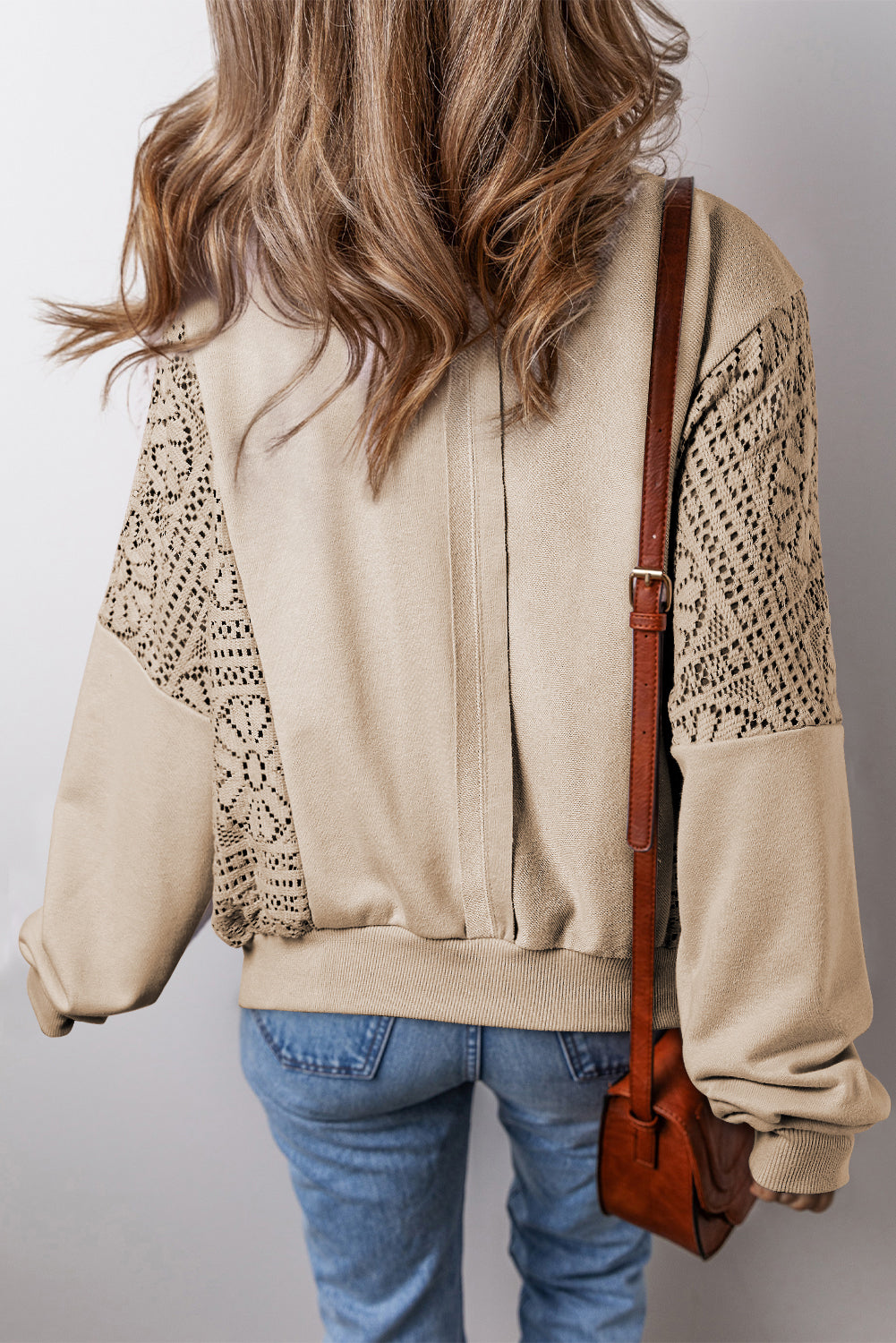 Crochet Round Neck Long Sleeve Sweatshirt-True and Wild