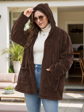 Plus Size Zip Up Long Sleeve Hooded Outerwear-True and Wild