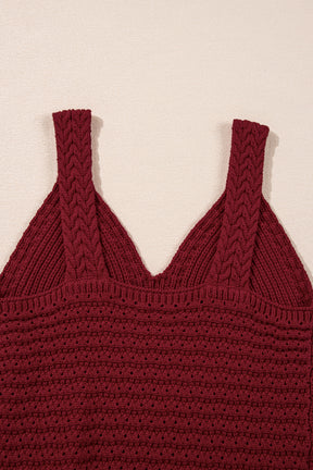 Burgundy Slim Fit V Neck Cable Knit Pointelle Camisole-True and Wild