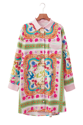 Multicolour Abstract Print Button Long Sleeve Shirt Dress-True and Wild