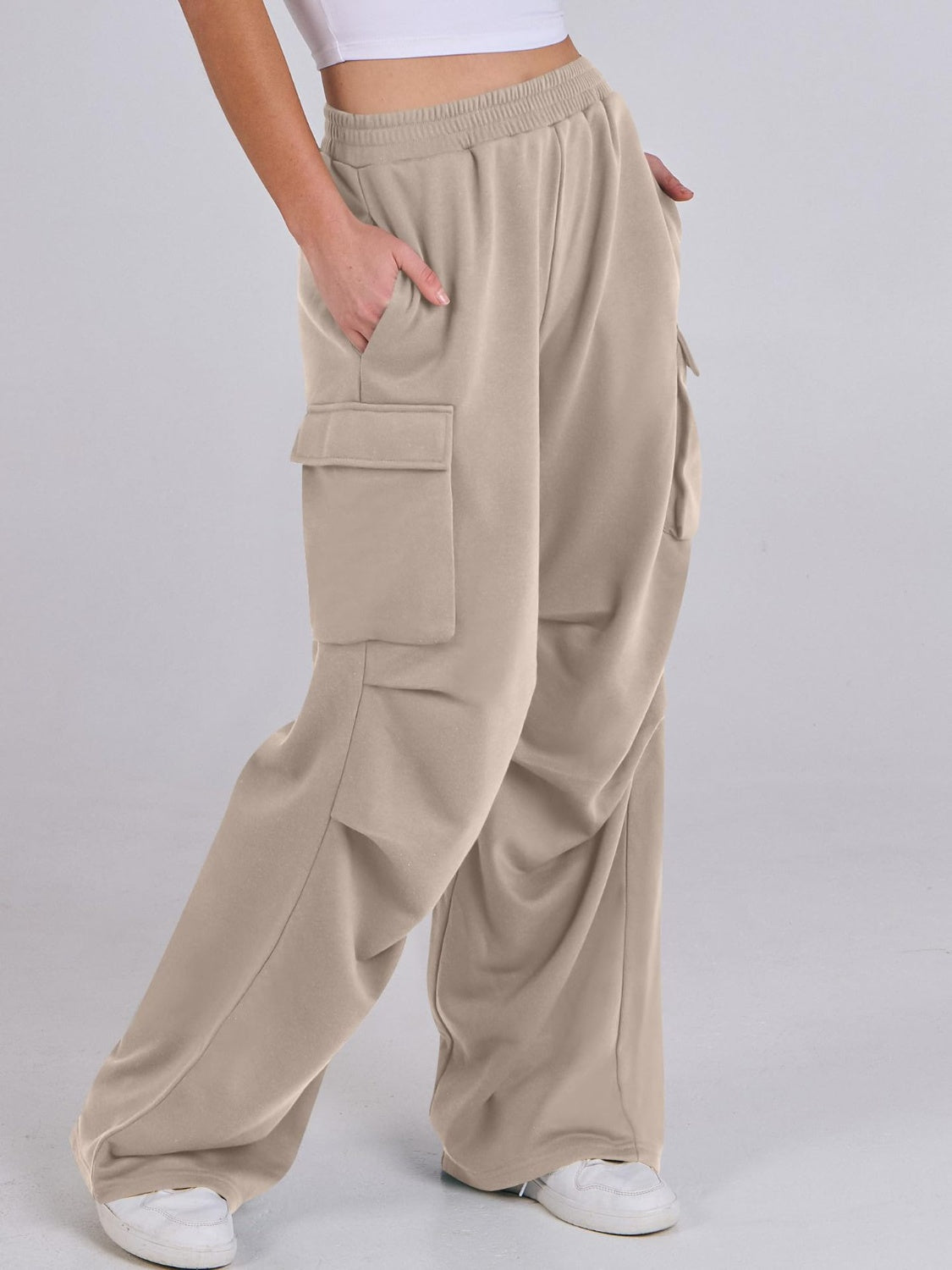 Elastic Waist Wide Leg Pants with Pockets-True and Wild