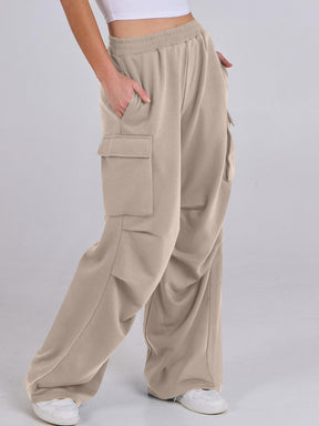 Elastic Waist Wide Leg Pants with Pockets-True and Wild