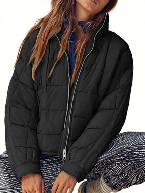 Pocketed Plaid Quilted Zip Up Winter Coat-True and Wild