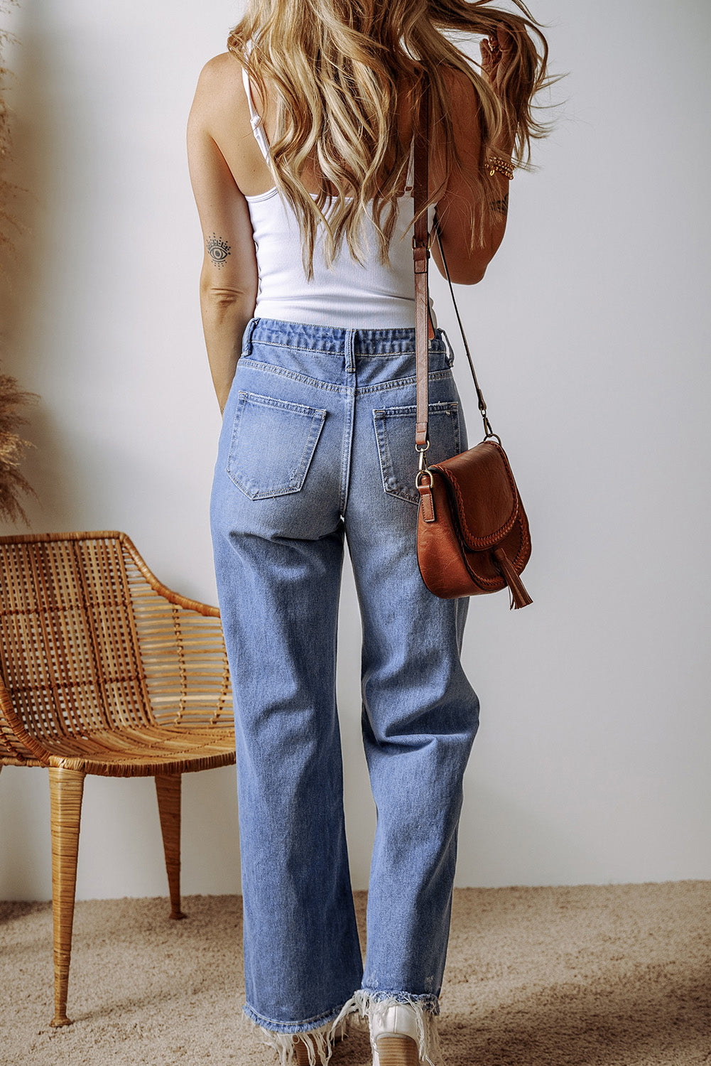 Ashleigh Blue Distressed Raw Hem Straight Leg High Waist Jeans-True and Wild