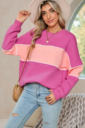 Sachet Pink Colorblock Ribbed Trim Sweatshirt