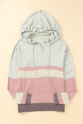 Color Block Long Sleeve Drawstring Hooded Sweater-True and Wild