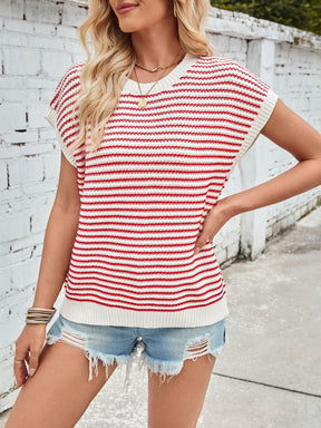 Lovelet Striped Round Neck Cap Sleeve Sweater-True and Wild